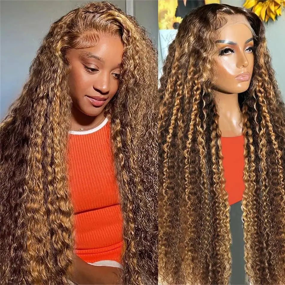 4/27 Curly Wigs 13x4 Highlight Deep Wave Wig Human Hair Ombre Honey Blonde Brown Colored Brazilian Water Wave Human Hair Wig