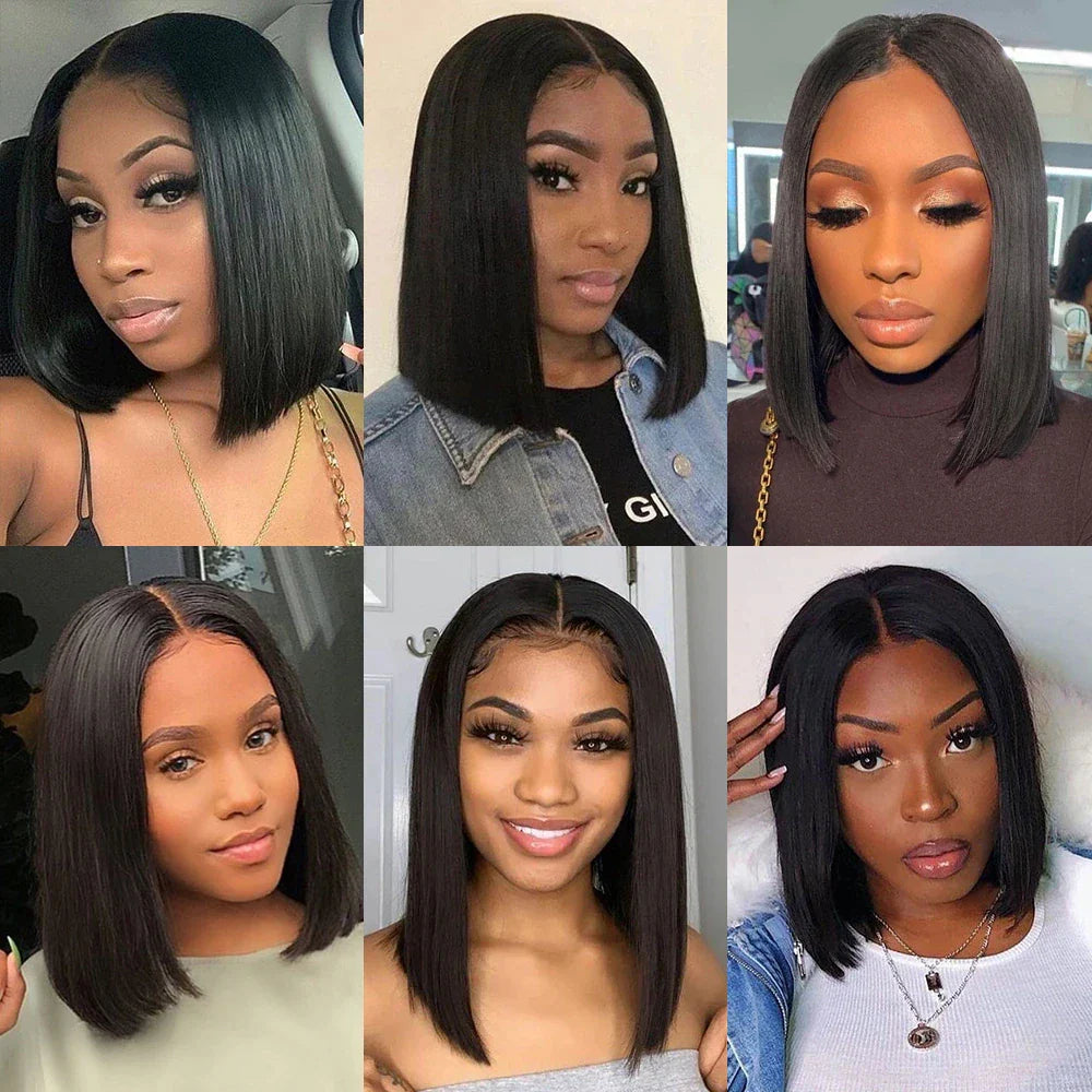 Bleached Knots Bone Straight Wig Human Hair Ready To Go Short Bob 13x4 HD Full Transparent Lace Frontal Wigs Pre Plucked