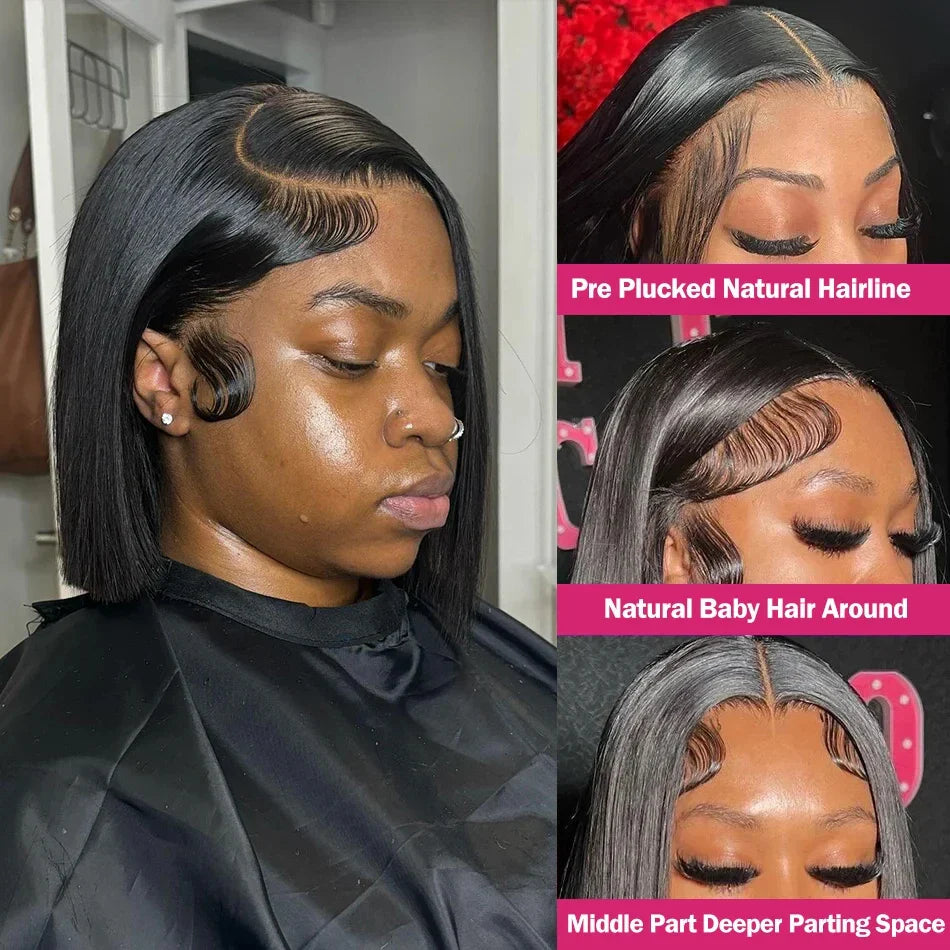 Bleached Knots Bone Straight Wig Human Hair Ready To Go Short Bob 13x4 HD Full Transparent Lace Frontal Wigs Pre Plucked