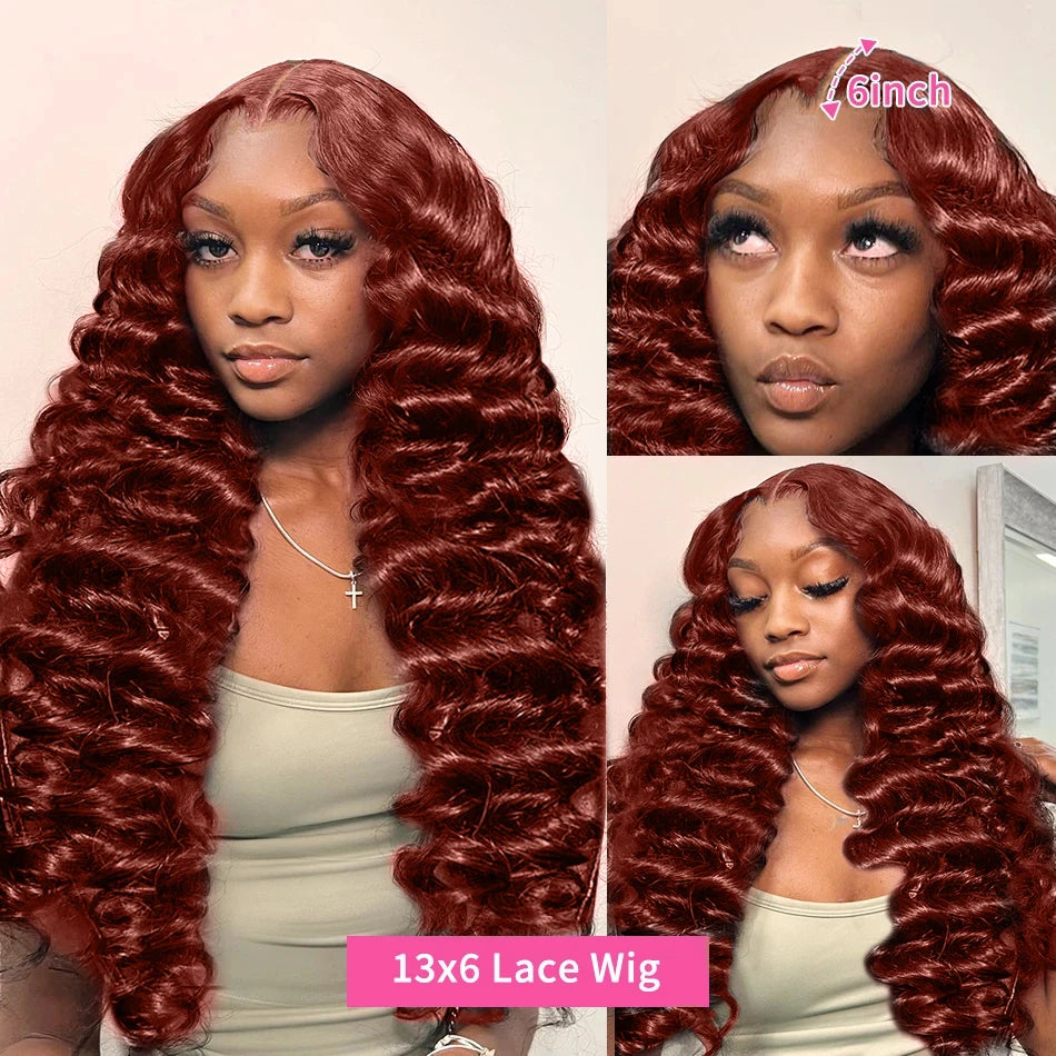 Loose Deep Wave Reddish Brown 13x6 Hd Lace Frontal Human Hair Curly Wig 30 Inch 13x4 Brown Colored Human Hair Wigs On Sale