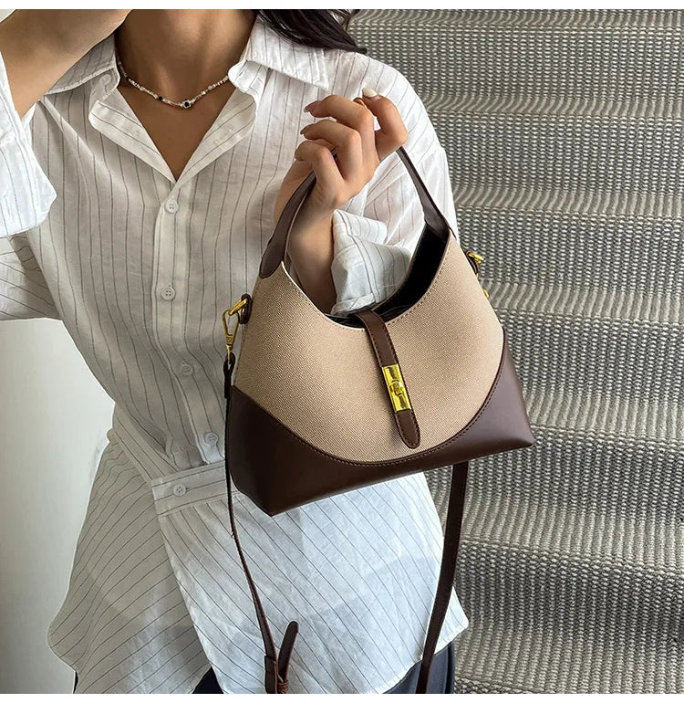 2025 Colorblock Baguette Bag for Women - Boho Vegan Crossbody, Adjustable Shoulder Clutch & Minimalist Commuter Chic