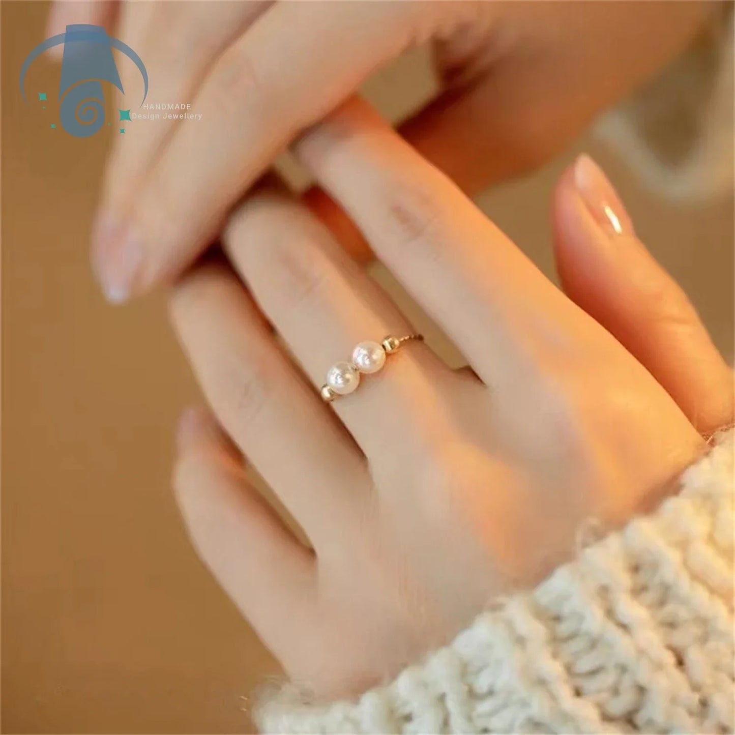 Elegant Minimalist Pearl Ring for Women Adjustable Open Band Simple Dainty Pinky Ring Luxury Trendy Stackable Jewelry Gift Idea