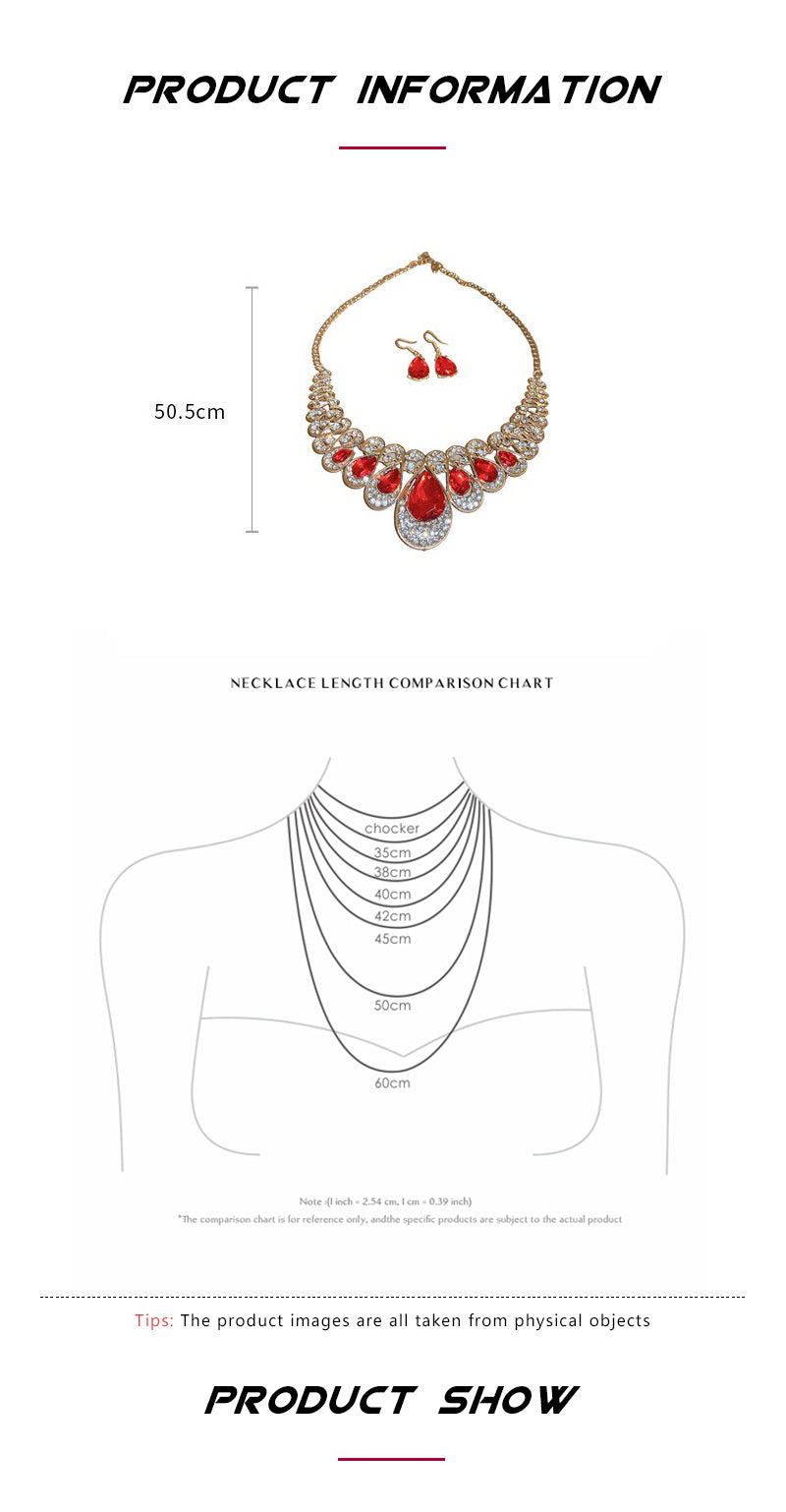 Luxury Necklace Earrings For Women Red Water Drop Crystal Earrings Weddings Banquet Jewelry Sets