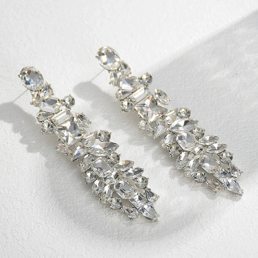 Luxury Elegant Crystal Drop Earrings For Women Rhinestone Pendant Earrings Statement New Design Jewelry