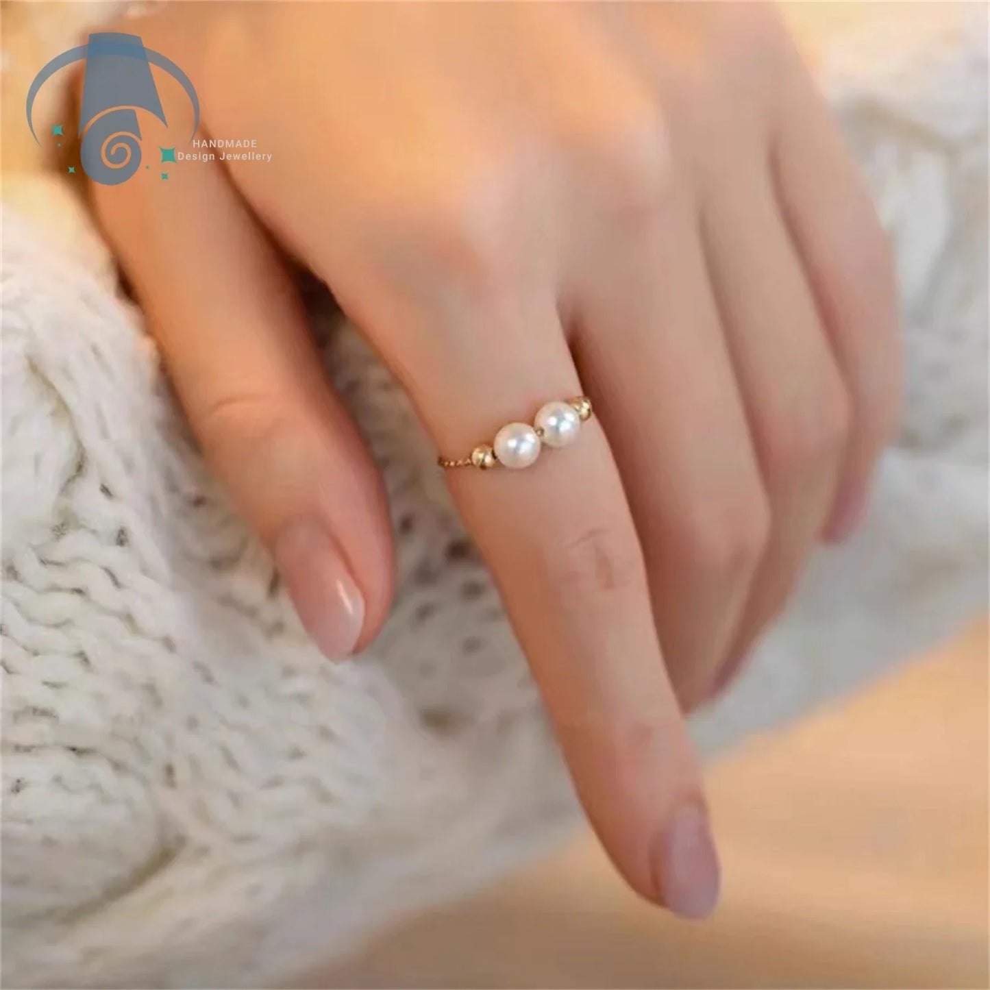 Elegant Minimalist Pearl Ring for Women Adjustable Open Band Simple Dainty Pinky Ring Luxury Trendy Stackable Jewelry Gift Idea