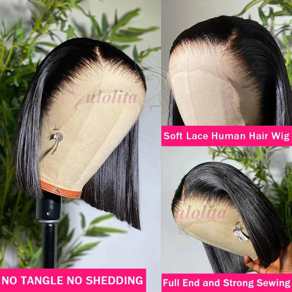 Bleached Knots Bone Straight Wig Human Hair Ready To Go Short Bob 13x4 HD Full Transparent Lace Frontal Wigs Pre Plucked