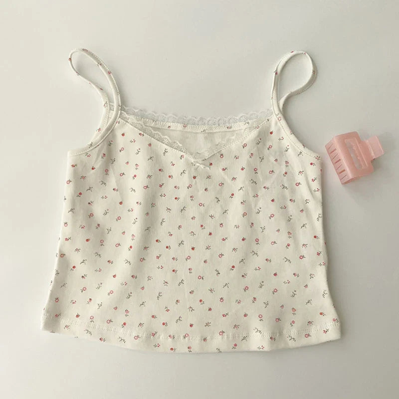 Women Tops Summer Girls Tops Short Slim Lace Sweet Print Crop Top Ladies Bottoming Cute Tops Top Mujer Top Femme
