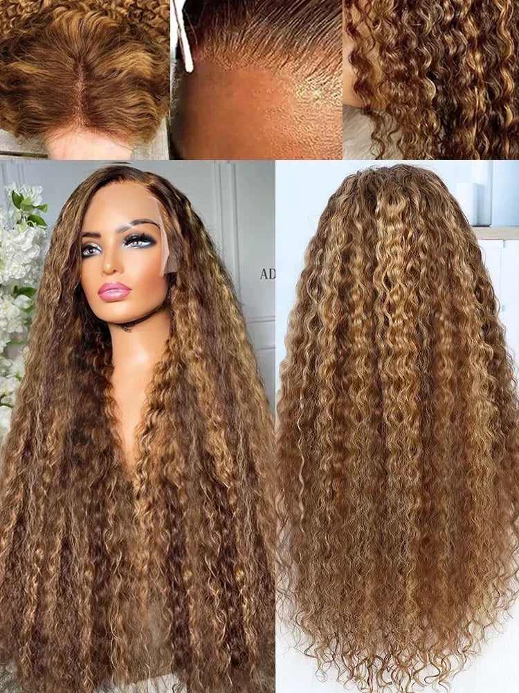 4/27 Curly Wigs 13x4 Highlight Deep Wave Wig Human Hair Ombre Honey Blonde Brown Colored Brazilian Water Wave Human Hair Wig