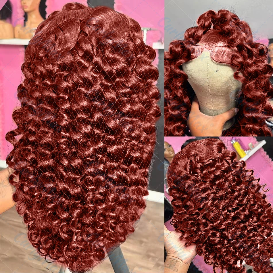 Loose Deep Wave Reddish Brown 13x6 Hd Lace Frontal Human Hair Curly Wig 30 Inch 13x4 Brown Colored Human Hair Wigs On Sale