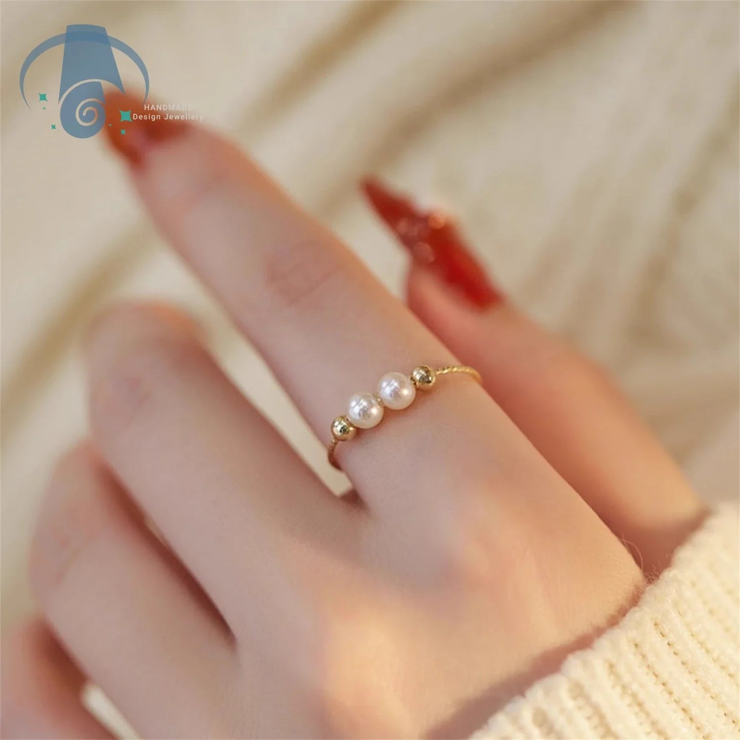Elegant Minimalist Pearl Ring for Women Adjustable Open Band Simple Dainty Pinky Ring Luxury Trendy Stackable Jewelry Gift Idea