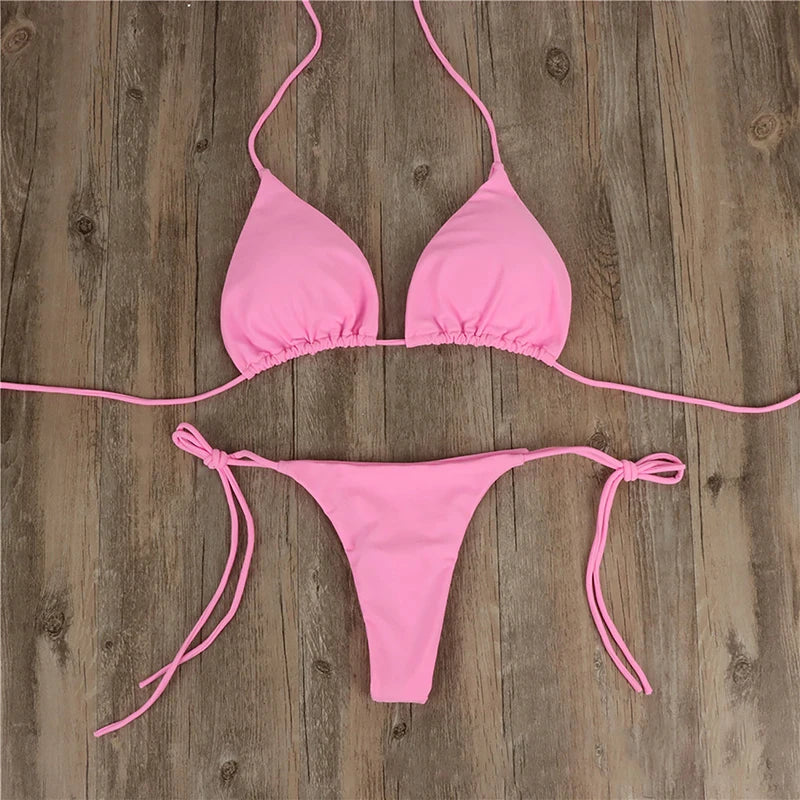 Sexy Women Summer Swimwear Bikini Set Bra Tie Side G-String Thong Beach e Suit Swimsuit Bathing Suit Swimming Suit