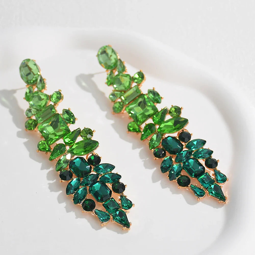 Luxury Elegant Crystal Drop Earrings For Women Rhinestone Pendant Earrings Statement New Design Jewelry