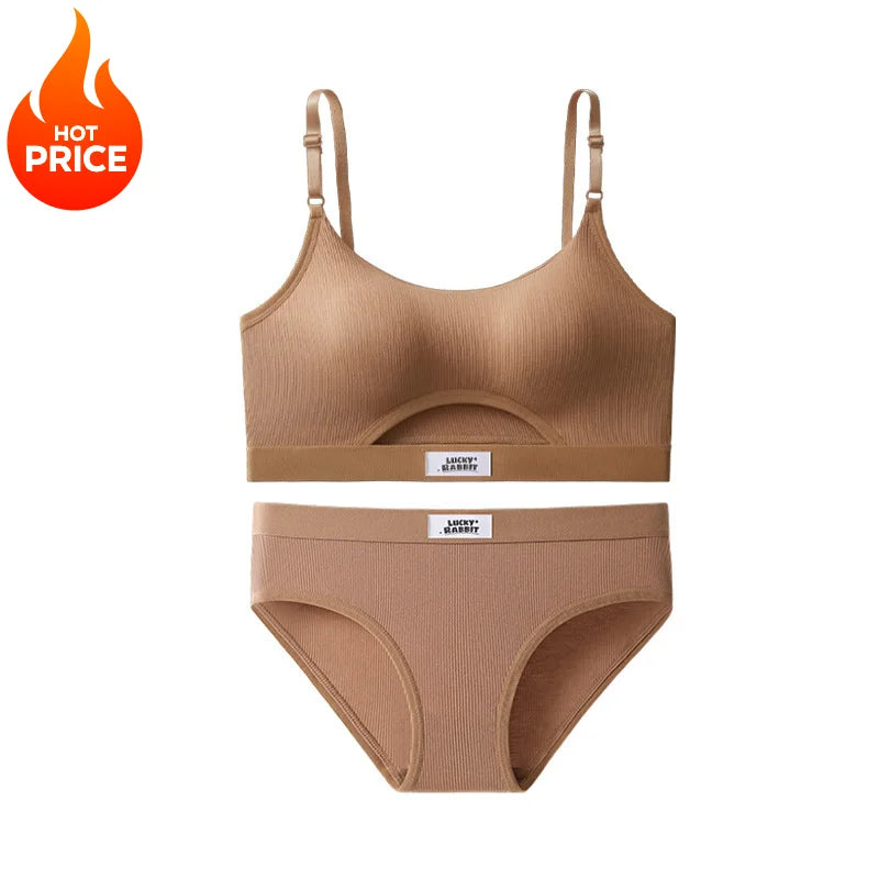Womens Bikini Set Bra Low Waist Panties Solid Seamless Bralette Sexy Lingeries Suit Sport Brassiere Female Underwear Set