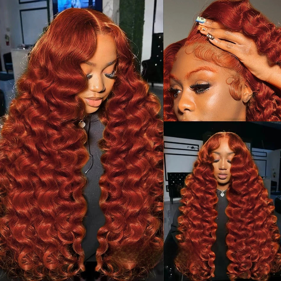 Loose Deep Wave Reddish Brown 13x6 Hd Lace Frontal Human Hair Curly Wig 30 Inch 13x4 Brown Colored Human Hair Wigs On Sale