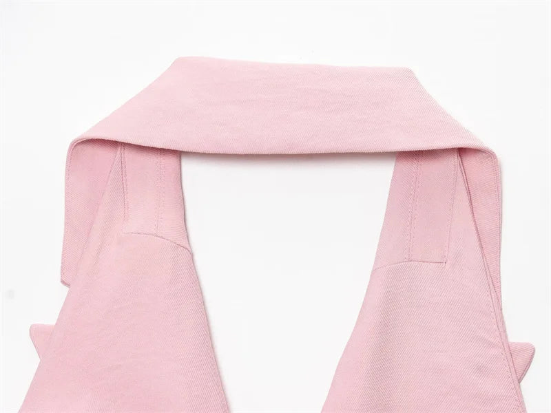 Women's Tops 2025 New Double-Breasted Halterneck Pink Vest Casual and fashionable women's vest