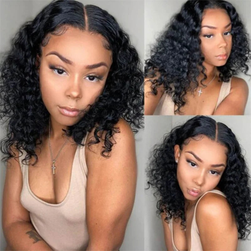 Deep Wave HD Bob Wig Human Hair Frontal Wig Brazilian 200% 13x4 Short Bob Curly Lace Front Wigs 13x4 Wig For Women