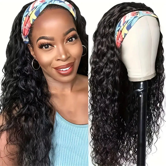 Headband Wig Human Hair Deep Wave Curly Headband Wig None Lace Front Wigs Human Hair Glueless Curly Headband Half Wigs For Women