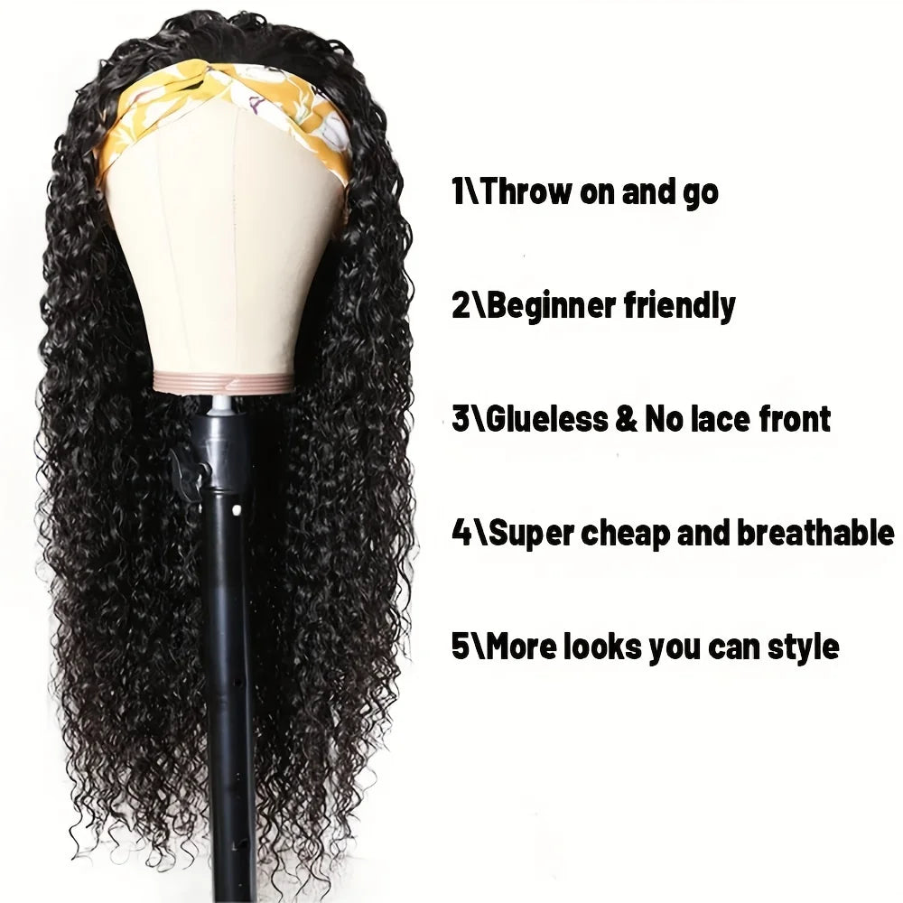 Headband Wig Human Hair Deep Wave Curly Headband Wig None Lace Front Wigs Human Hair Glueless Curly Headband Half Wigs For Women
