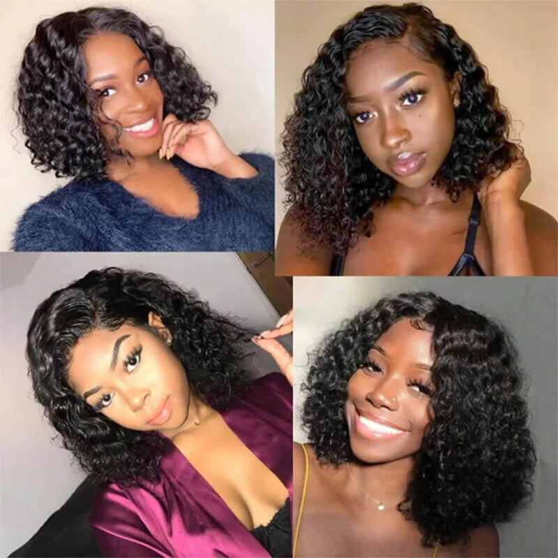 Deep Wave HD Bob Wig Human Hair Frontal Wig Brazilian 200% 13x4 Short Bob Curly Lace Front Wigs 13x4 Wig For Women