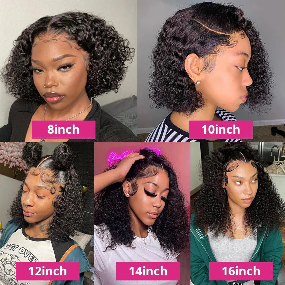 Deep Curly Wave Short Bob Wigs Brazilian 100% Human Hair 13x4 Lace Front Wigs 4x4 Lace Closure Curly Wigs For Women 200% Density