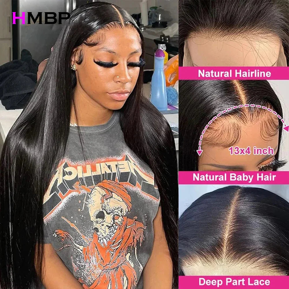 30 40Inch Bone Straight Glueless Wig  Human Hair Ready To Wear 180 Density Brazilian Preplucked 13x4/13x6 HD Lace Front Wig HMBP