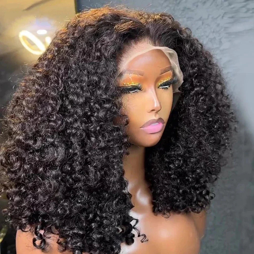 Deep Curly Wave Short Bob Wigs Brazilian 100% Human Hair 13x4 Lace Front Wigs 4x4 Lace Closure Curly Wigs For Women 200% Density