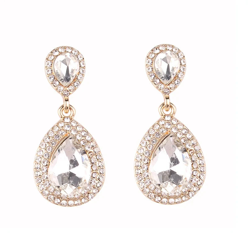 Luxury Water Drop Crystal Stone Inlaid Pendant Drop Earrings Rhinestone Decoration Dangle Earrings Women Party Jewelry