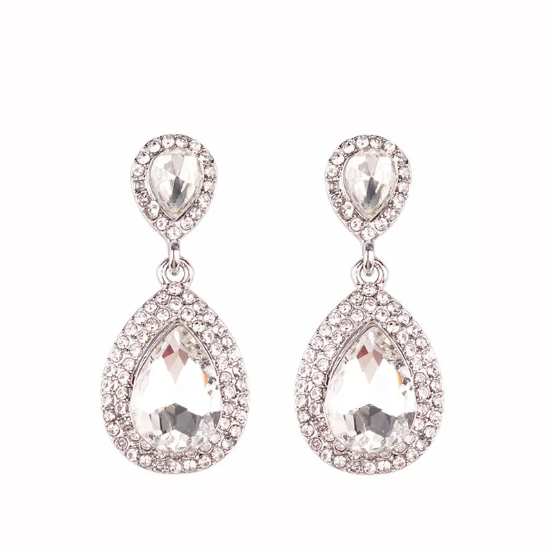 Luxury Water Drop Crystal Stone Inlaid Pendant Drop Earrings Rhinestone Decoration Dangle Earrings Women Party Jewelry