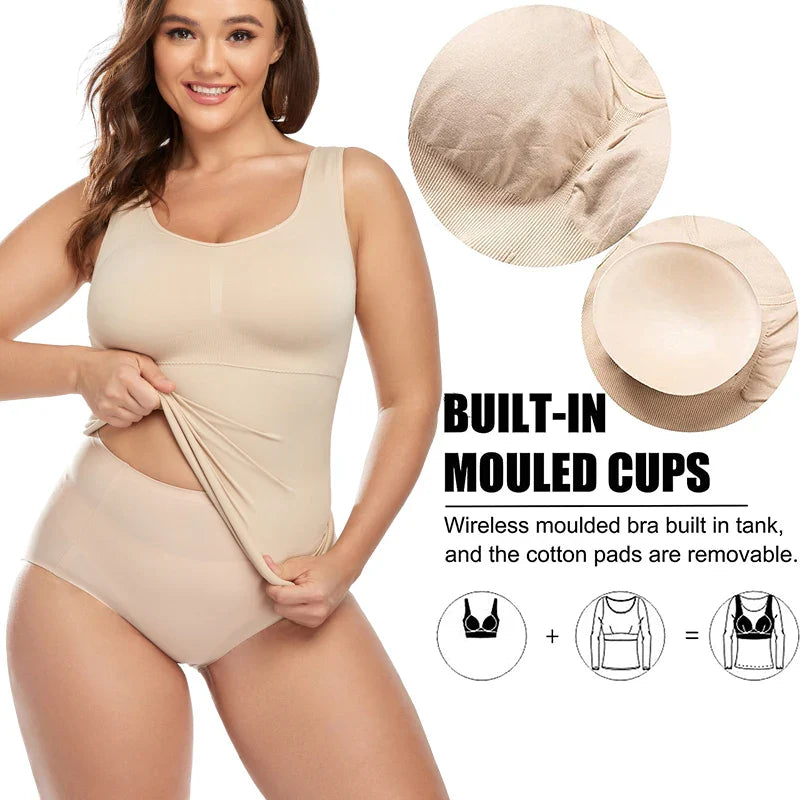 Tank Tops for Women with Built in Bra Shelf Bra Casual Wide Strap Basic Camisole Sleeveless Top Shaper with Removable Bra