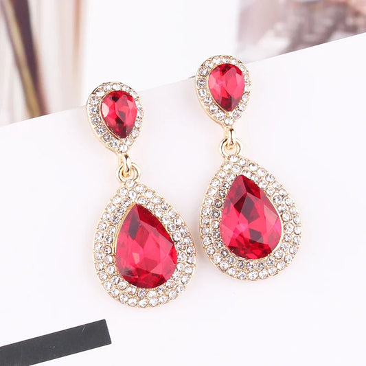 Luxury Water Drop Crystal Stone Inlaid Pendant Drop Earrings Rhinestone Decoration Dangle Earrings Women Party Jewelry