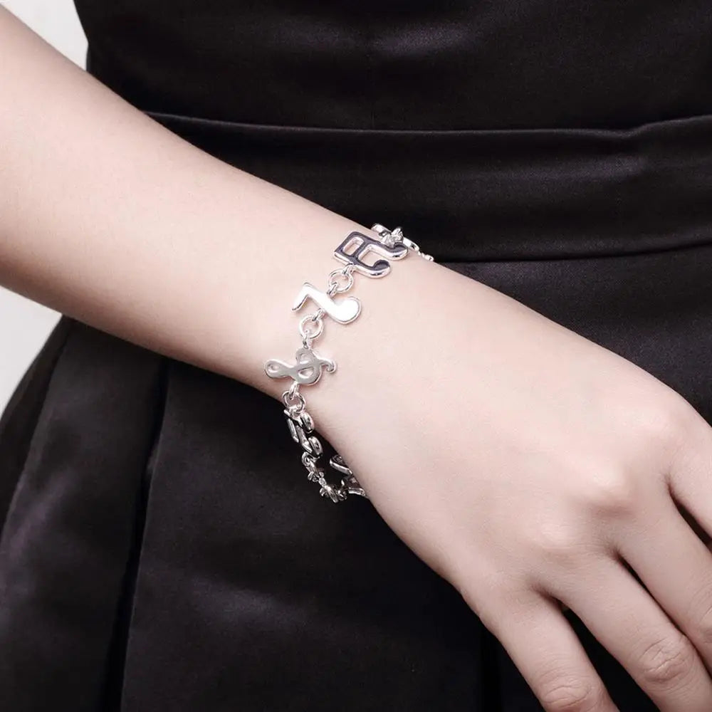 Hot fine musical note chain 925 Sterling Silver Bracelets for women Wedding party girl student Christmas Gifts fashion Jewelry