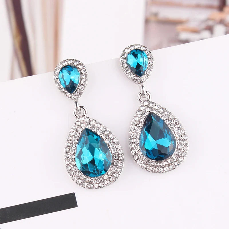 Luxury Water Drop Crystal Stone Inlaid Pendant Drop Earrings Rhinestone Decoration Dangle Earrings Women Party Jewelry