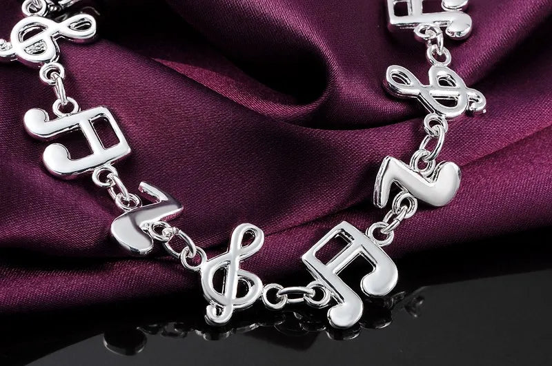 Hot fine musical note chain 925 Sterling Silver Bracelets for women Wedding party girl student Christmas Gifts fashion Jewelry