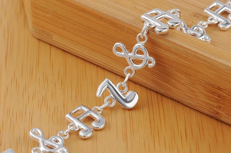 Hot fine musical note chain 925 Sterling Silver Bracelets for women Wedding party girl student Christmas Gifts fashion Jewelry