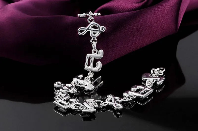 Hot fine musical note chain 925 Sterling Silver Bracelets for women Wedding party girl student Christmas Gifts fashion Jewelry