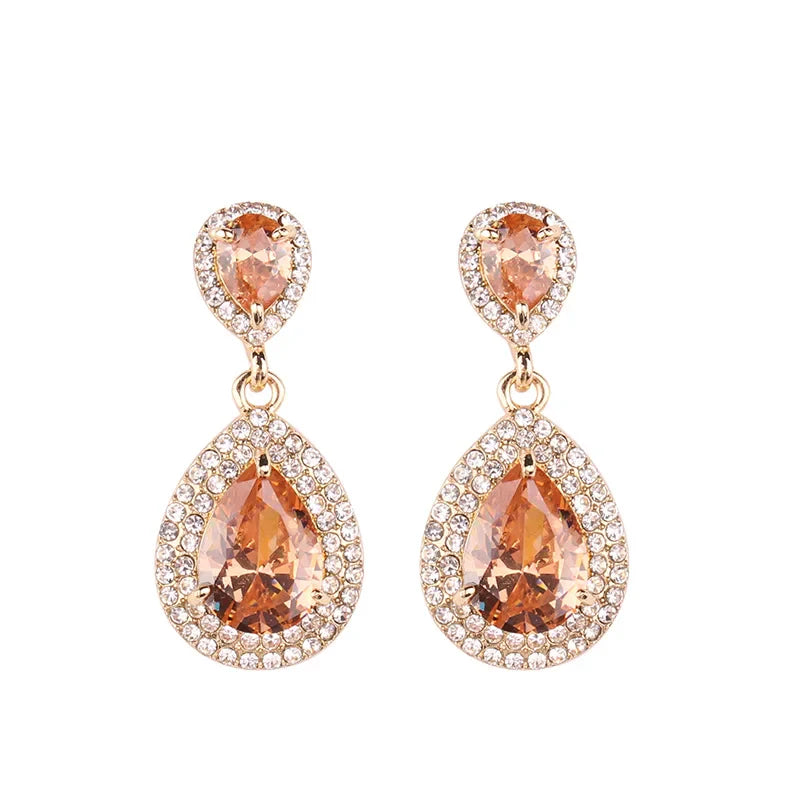 Luxury Water Drop Crystal Stone Inlaid Pendant Drop Earrings Rhinestone Decoration Dangle Earrings Women Party Jewelry