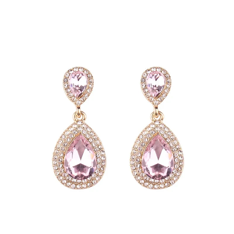 Luxury Water Drop Crystal Stone Inlaid Pendant Drop Earrings Rhinestone Decoration Dangle Earrings Women Party Jewelry