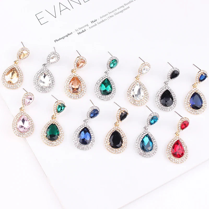 Luxury Water Drop Crystal Stone Inlaid Pendant Drop Earrings Rhinestone Decoration Dangle Earrings Women Party Jewelry