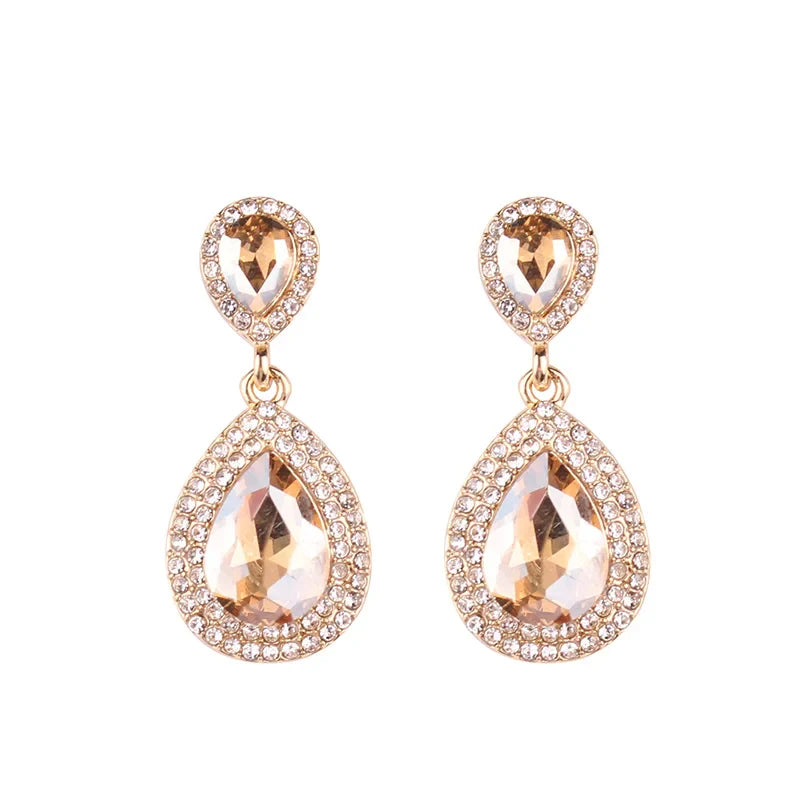 Luxury Water Drop Crystal Stone Inlaid Pendant Drop Earrings Rhinestone Decoration Dangle Earrings Women Party Jewelry