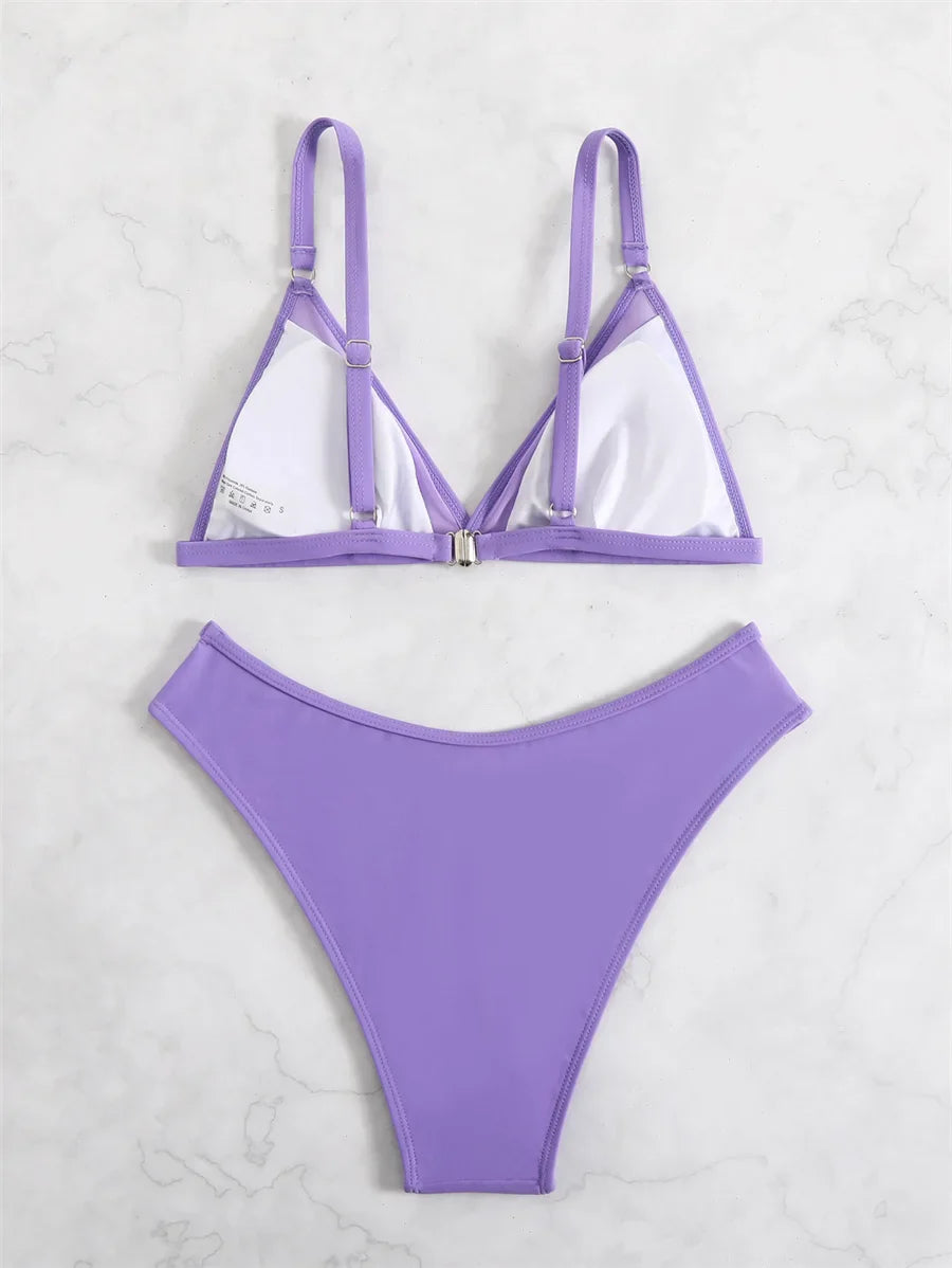Women's Sexy Bikini Set Solid Mesh Two-Pieces Swimsuit Bra and Shorts Beachwear for Summer Surfing Vacation Swimwear 