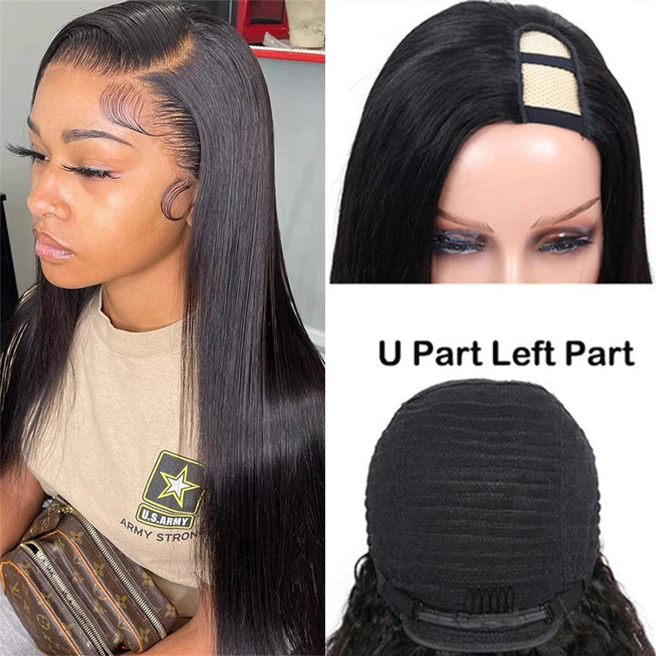 Straight U Part Wig Human Hair No Leave Out No Glue Brazilian Glueless Bone Straight Human Hair Wigs for Women 180% Density