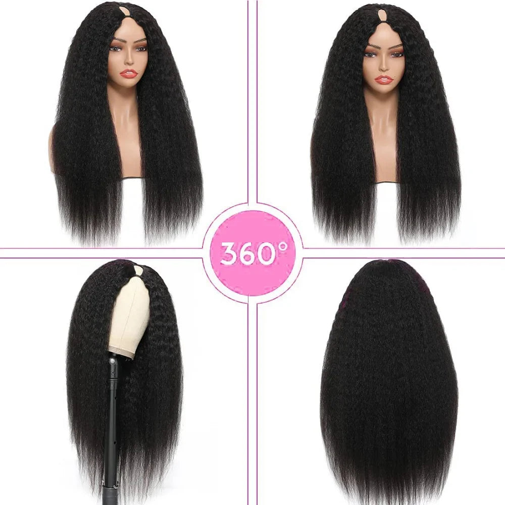 Kinky Straight Human Hair Wig V Part Wig Human Hair For Women U Part No Leave Out V Shape Brazilian Wig Without Glue Half Wigs