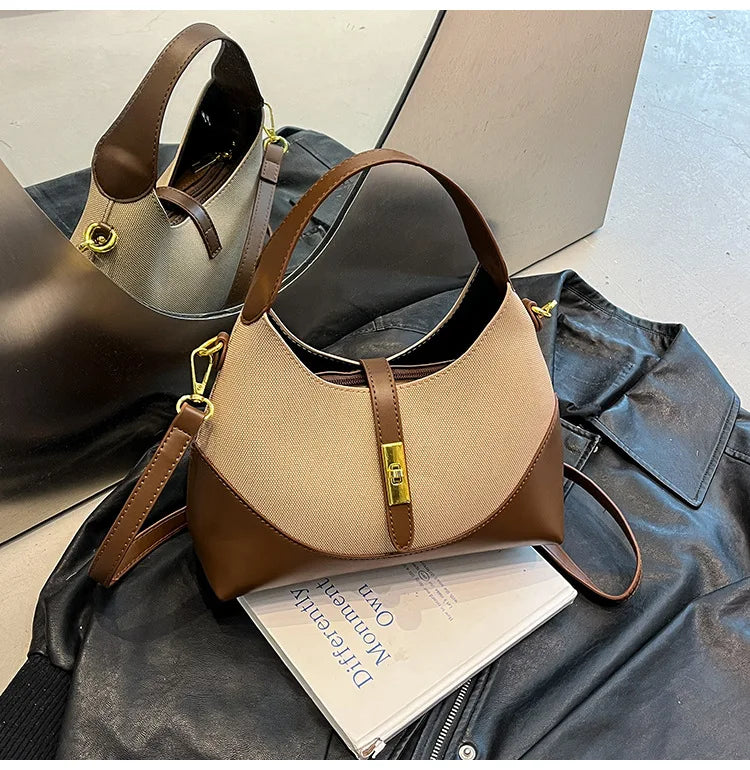 2025 Colorblock Baguette Bag for Women - Boho Vegan Crossbody, Adjustable Shoulder Clutch & Minimalist Commuter Chic