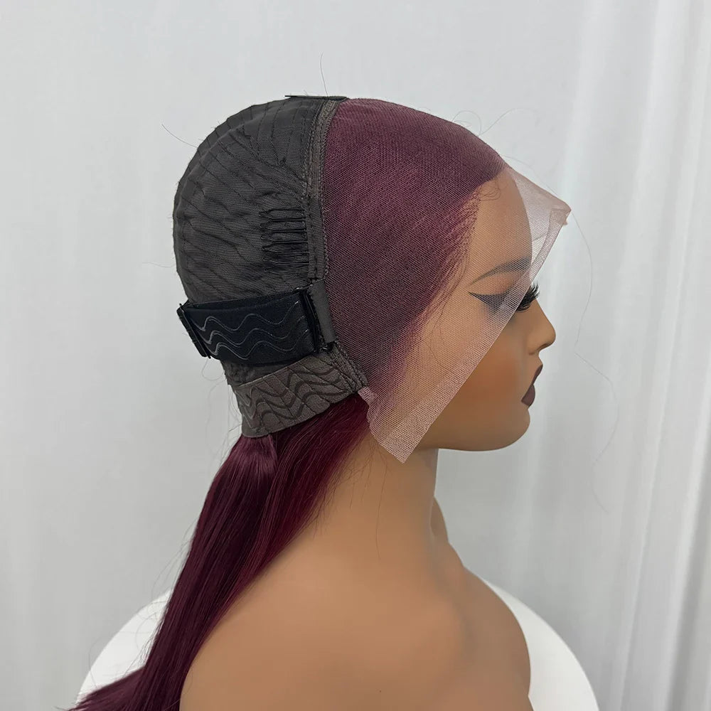 Bone Straight Human Hair Wig 350% Density 99J Glueless Lace Wigs Double Drawn 12A Hair 13x4 HD Lace Frontal Wigs