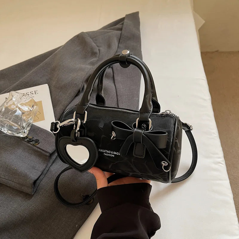2025 Bow-Embellished Boston Bag Women Fashion Shoulder Crossbody Purse Stylish Cylinder Handbag for Work Travel Outings