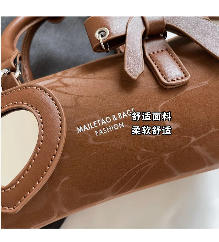 2025 Bow-Embellished Boston Bag Women Fashion Shoulder Crossbody Purse Stylish Cylinder Handbag for Work Travel Outings