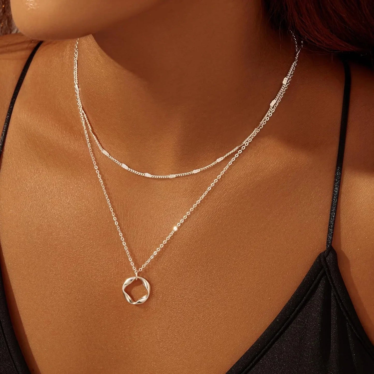 Layered Gold Necklaces for Women Stackable14K Gold Silver Plated Circle Paperclip Chain Pendant Choker Necklace Set For Woman