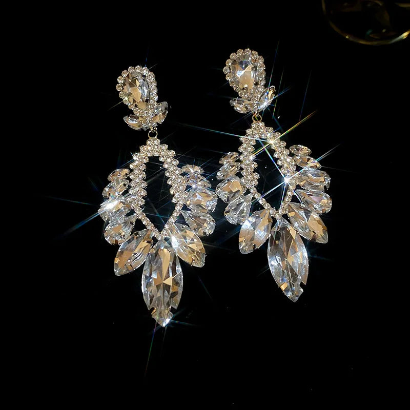 Luxury Design Sparkly Full Crystal Dangle Drop Earrings for Women Exaggerated Long Earrings Female Wedding Ear Accessories