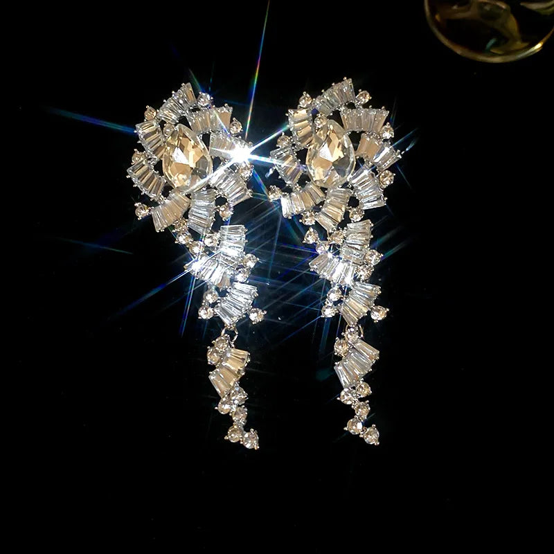 Luxury Design Sparkly Full Crystal Dangle Drop Earrings for Women Exaggerated Long Earrings Female Wedding Ear Accessories