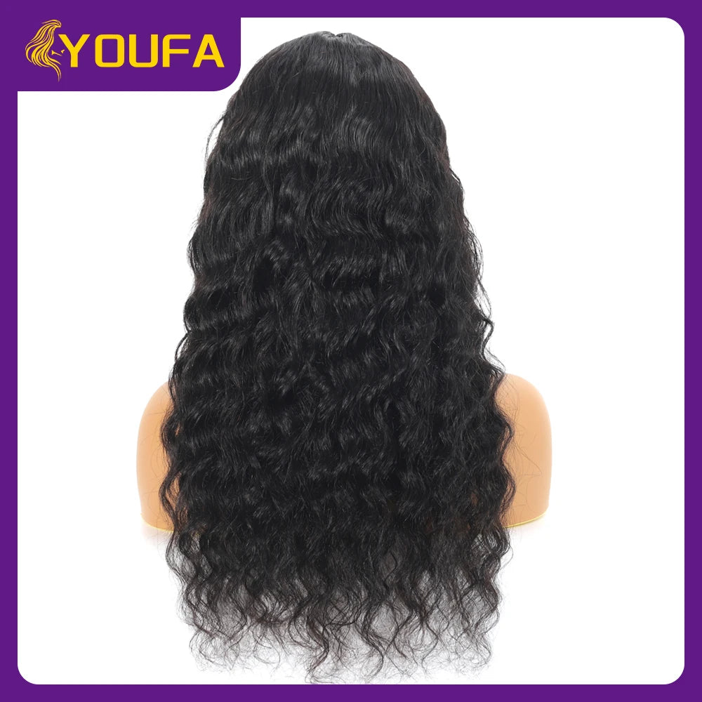 Scalp Deep Wave Human Hair Wigs 3 Inch Scalp Hairline Realistic Look Human Hair Bang Wigs 250 Density Loose Deep Wig With Bangs